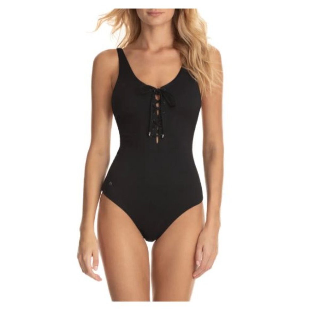 Maaji Black Lace-Up One Piece Swimsuit